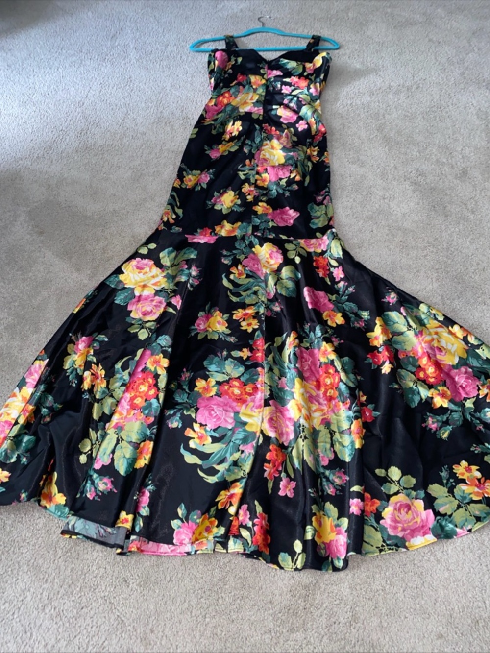 Jump Apparel Prom  wedding guest Gown  Dress 7/8 Black Floral Multi Colored